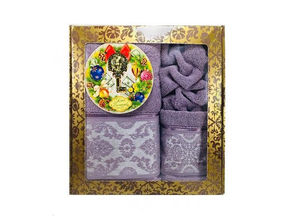 Комплект подарочный "Ажур" (Полотенце 70х140 см. - 1шт, 50х90 см. - 1 шт, открытка - 1шт,)