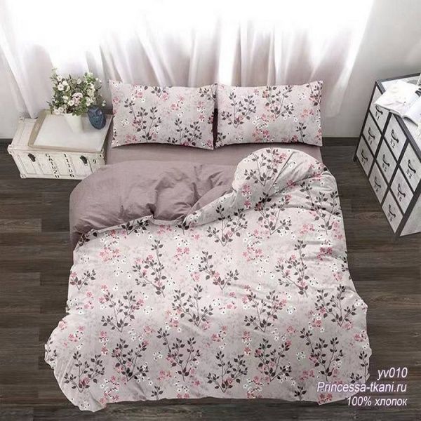 Постельное белье Поплин набивной рис № 010 1,5 сп. (под150х215,пр 150х220,нав.70х70-2 шт),